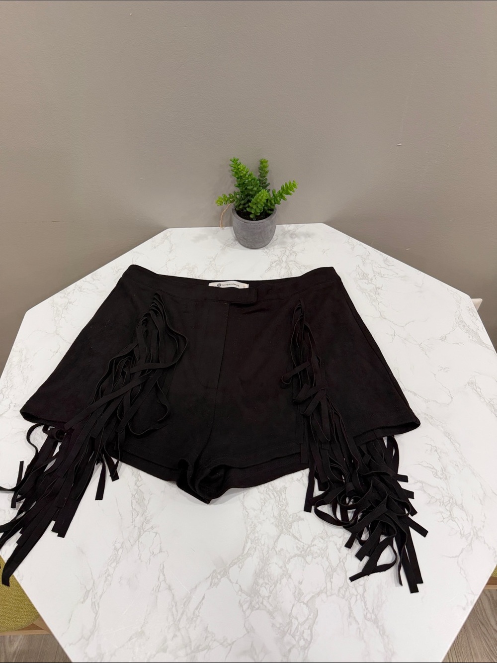 The Impeccable Pig Black High-Rise Fringe Shorts